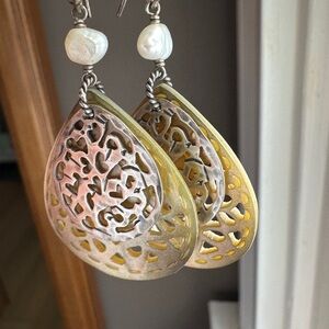 Silpada Sterling 925 Silver Carved Mother of Pearl Teardrop Earrings